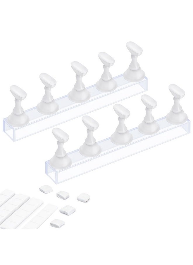 Acrylic Nail Display Stand Diy Nail Crystal Holder Magnetic Practice Stands With Reusable Adhesive Putty Clay For False Nail Tip Manicure Tool (2 White)