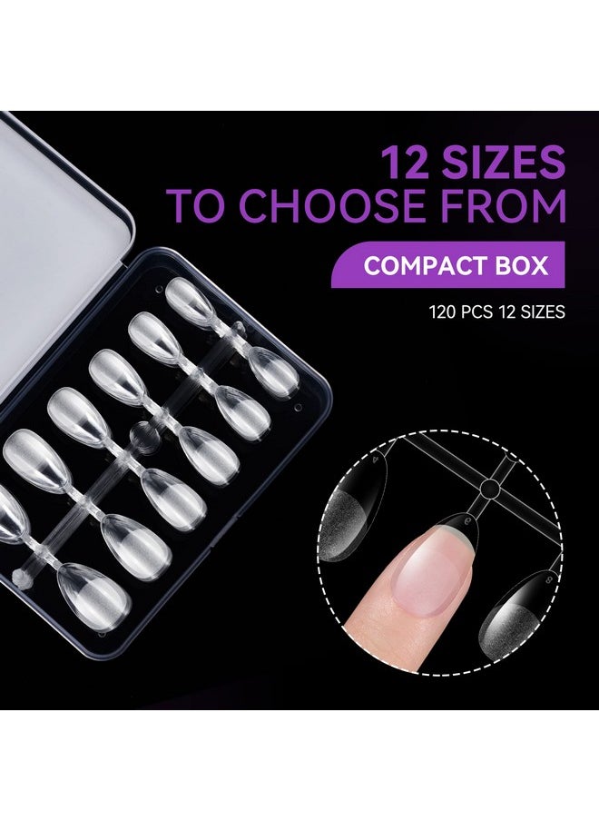 Extra Short Almond Nail Tips: 120Pcs Soft Gel Tips For Full Cover Gel X Nail Tips Pre Etched - Pmma Resin Clear False Nails 12 Sizes