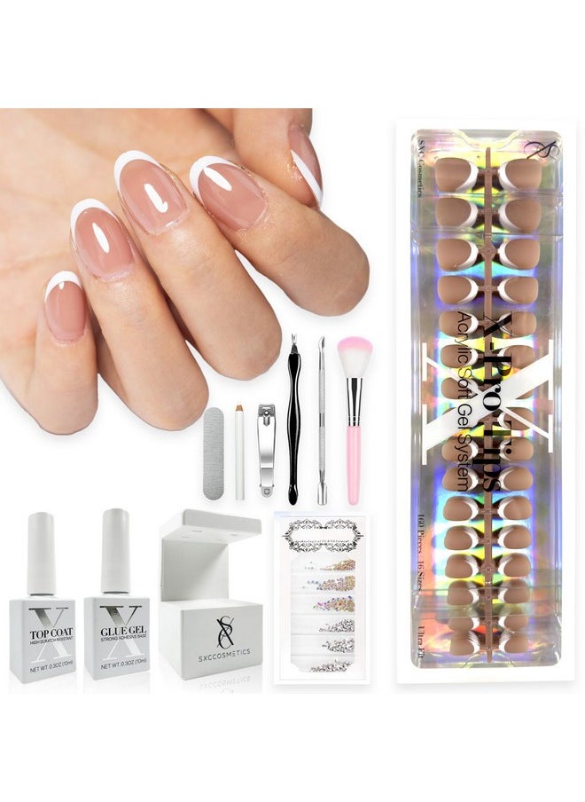 Cosmetics French Tip Press On Nails Brown Series, Xs Almond X-Pro Tips Starter Kit