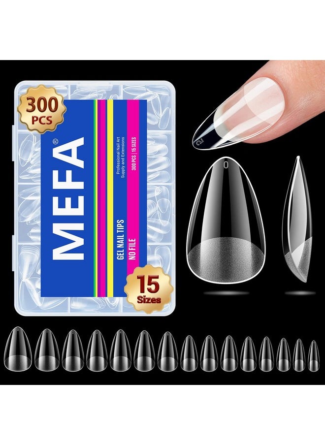 15 Sizes Short Almond Nail Tips - 300 Pcs Full Cover Half Matte Press On Nails, Pre-Filed Gel Nail Tips For Nail Extension Home Diy Salon Manicure