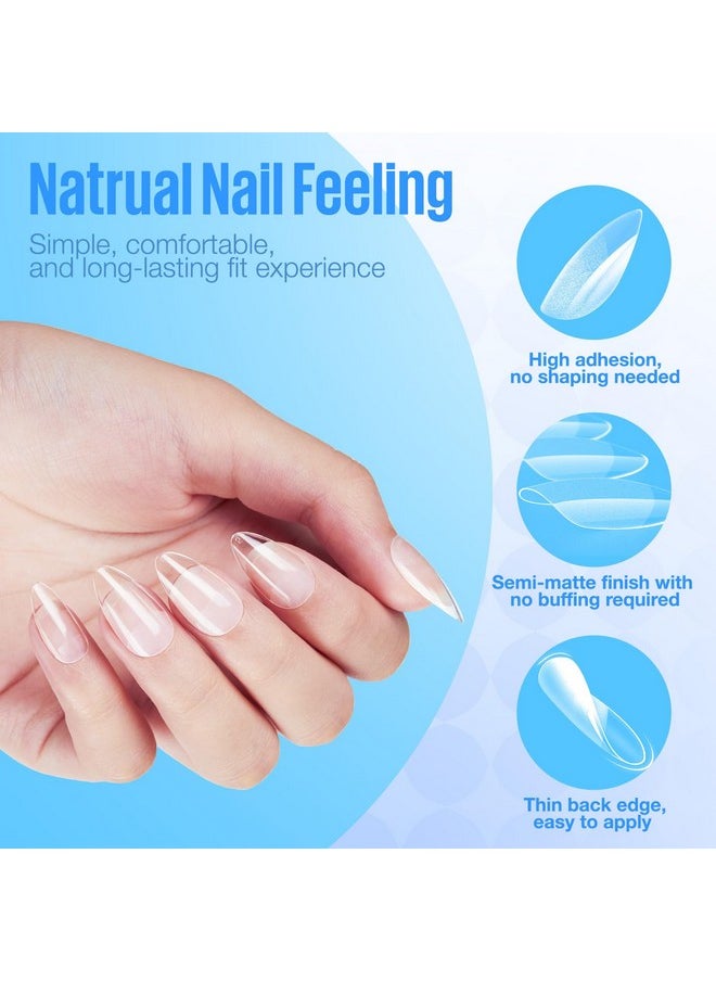 15 Sizes Short Almond Nail Tips - 300 Pcs Full Cover Half Matte Press On Nails, Pre-Filed Gel Nail Tips For Nail Extension Home Diy Salon Manicure