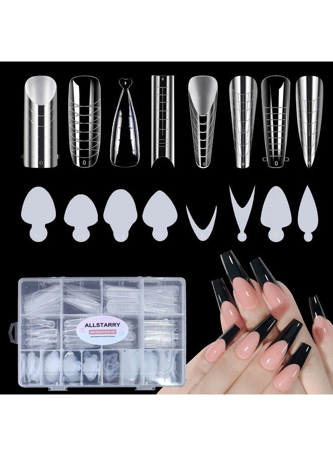 384Pcs Nail Dual Forms, Silicone French Nail Forms For Poly Gel Nail Gel Extension Full Cover Acrylic Nail Tips 8 Tpye Nail Form And Silicone Reusable Stickers For Manicure Extension