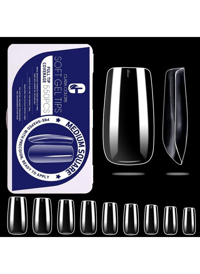 Nail Tips-Soft Gel Full Cover Nails, Clear Acrylic Nail Tips, Medium Square Nail Tips Artificial False Nails