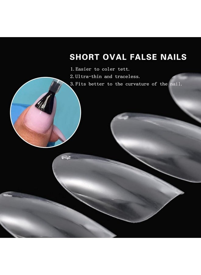 Short Oval False Nails 500Pcs 10Sizes Full Cover Acrylic Nail Tips For Art Nail Design (Clear)