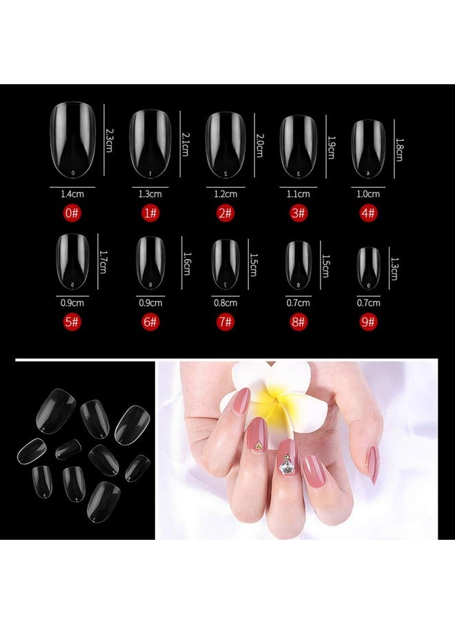 Short Oval False Nails 500Pcs 10Sizes Full Cover Acrylic Nail Tips For Art Nail Design (Clear)