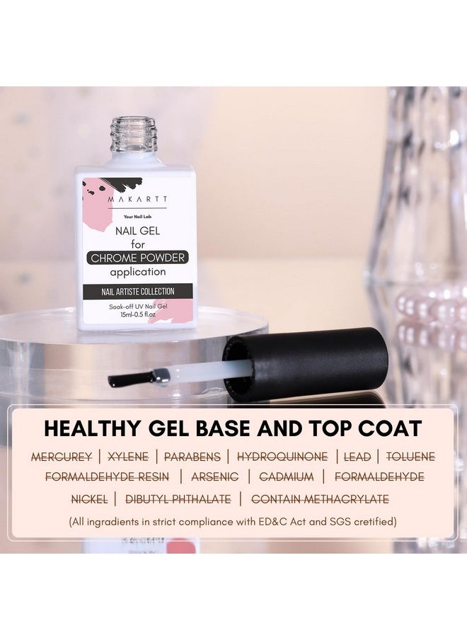 Gel Top Coat For Chrome Nail Powder - 15Ml No Wipe High Gloss Top Coat Gel Nail Polish Mirror Shine Nail Gel Long Lasting Easy Application, Soak Off Nail Lamp Gel Top Coat