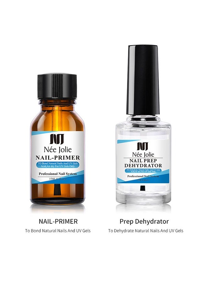 Nail Prep Dehydrator Acid-Free Nail-Primer Kit，Professional Natural Nail Prep Dehydrating and Acid Free Primer, Acrylic and Gel Nail Polish Dehydrator, Non-Acid Primer for UV Gels Quick Dry Premium Adhesive Set