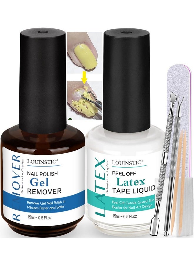 Nail Polish Gel Remover - Easy Gel Polish Remover In 3-5 Minutes, Gel Nail Remover With Latex Tape For Nails