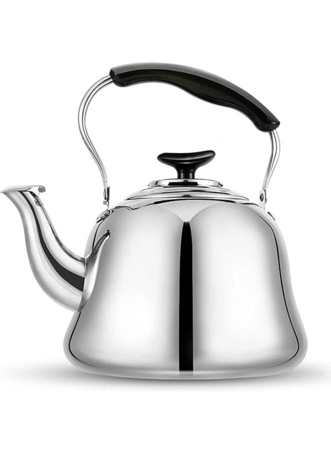 1 Piece Rustproof Premium Stainless Steel Whistling Teapot with Infuser Mirror Finish Coffee Kettle Easy Pour Spout Tea Kettle with Lid and Heat Resistive Ergonomic Handle Induction Compatible Stovetop Safe Teapot 4L