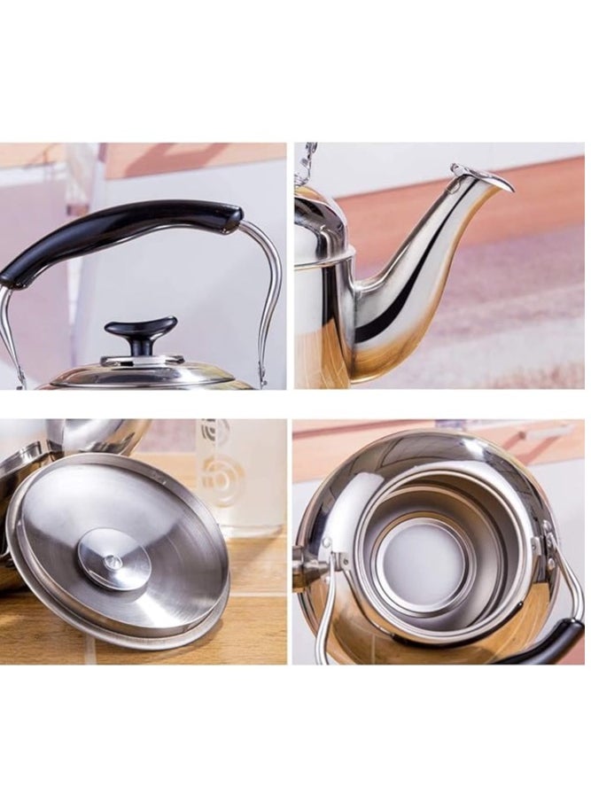 1 Piece Rustproof Premium Stainless Steel Whistling Teapot with Infuser Mirror Finish Coffee Kettle Easy Pour Spout Tea Kettle with Lid and Heat Resistive Ergonomic Handle Induction Compatible Stovetop Safe Teapot 3L