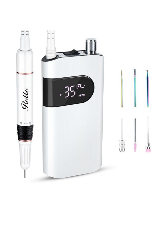 Electric Nail Drill, 35000Rpm Coreless Professional Nail Efile With 6 Nail Drill Bits & Sanding Bands, Rechargeable Nail Drill For Acrylic Gel Nails, White