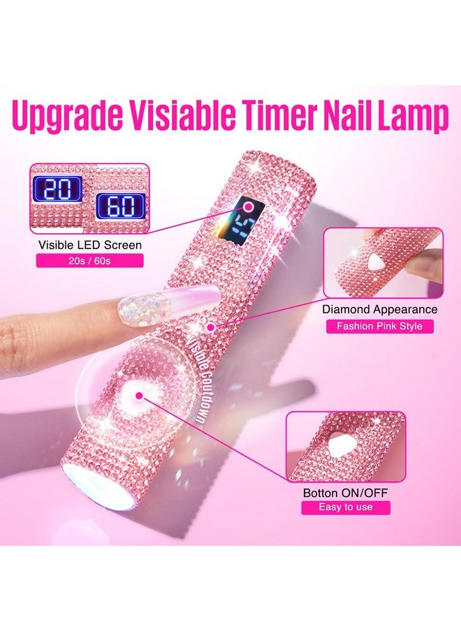 Uv Light For Gel Nails, Pink Glitter Handheld Uv Nail Lamp Visible Timer Touch Screen Led Nail Lamp, Cordless Nail Light For Gel Nail Polish Gel Nail Stickers Strips, Nail Light For Home Salon