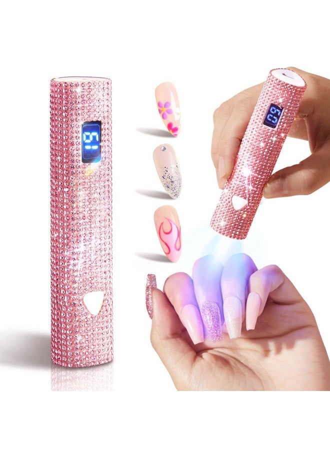 Uv Light For Gel Nails, Pink Glitter Handheld Uv Nail Lamp Visible Timer Touch Screen Led Nail Lamp, Cordless Nail Light For Gel Nail Polish Gel Nail Stickers Strips, Nail Light For Home Salon