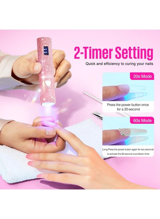 Uv Light For Gel Nails, Pink Glitter Handheld Uv Nail Lamp Visible Timer Touch Screen Led Nail Lamp, Cordless Nail Light For Gel Nail Polish Gel Nail Stickers Strips, Nail Light For Home Salon