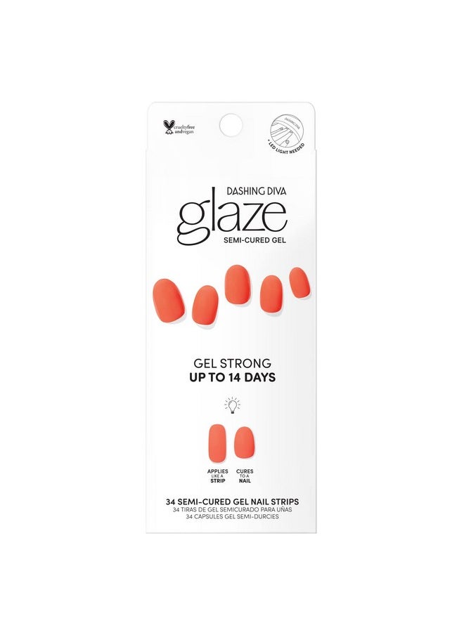 Glaze Nail Strips - Pop Red | Works With Any Led Nail Lamp | Long Lasting, Chip Resistant, Semicured Gel Nail Strips | Contains 34 Salon Quality Nail Wraps, 1 Prep Pad, 1 Nail File