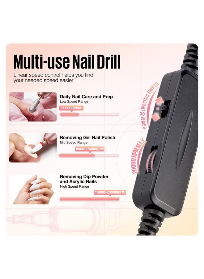 Nail Drill, 16 Pcs Kit Electric Nail Drill With Nail Drill Bits & Cuticle Oil Pen, Portable Electric Nail File Professional, 20000Rpm Manicure Pedicure Nail Set Efile Nail Drill For Home Salon