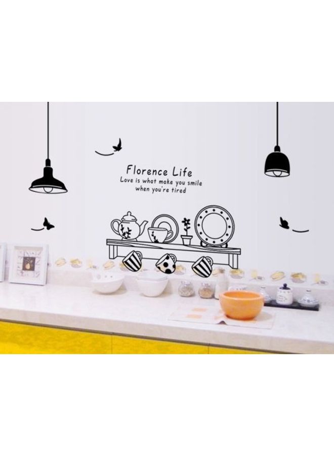 Chandelier Tableware Bowl Dish Cup Wall Sticker Kitchen Tile Sticker Restaurant  Decals Black 60X90cm