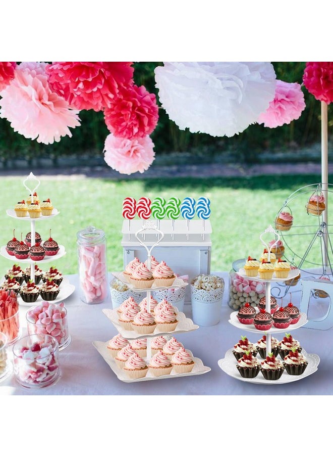 10 Pcs Dessert Table Display Set Cupcake Stand White Plastic Cake Stand Holder 3 Tire Cake Display Stands Cookie Tray Rack Serving Tower Cake Pop Stand Donut Stand For Wedding Baby Shower Tea Party