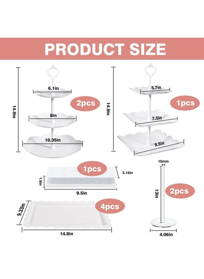 10 Pcs Dessert Table Display Set Cupcake Stand White Plastic Cake Stand Holder 3 Tire Cake Display Stands Cookie Tray Rack Serving Tower Cake Pop Stand Donut Stand For Wedding Baby Shower Tea Party