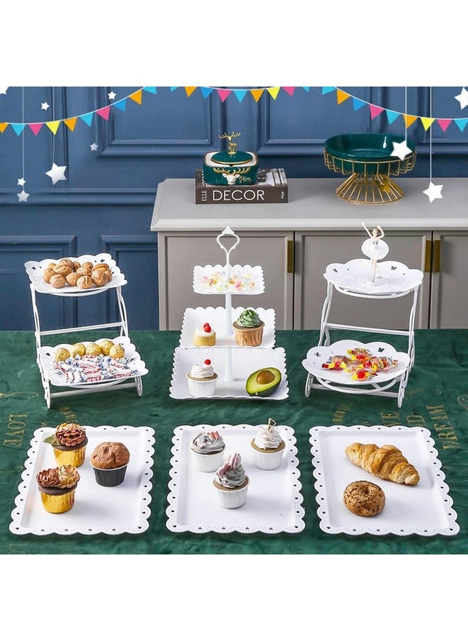 10 Pcs Dessert Table Display Set Cupcake Stand White Plastic Cake Stand Holder 3 Tire Cake Display Stands Cookie Tray Rack Serving Tower Cake Pop Stand Donut Stand For Wedding Baby Shower Tea Party