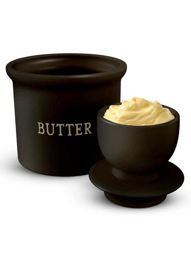 Butter Crock With Lid, Soft Spreadable Butter, Ceramic French Butter Keeper To Leave On Counter With Water Line, Butter Dish, Home And Kitchen Decor, Perfect For Christmas Gift (Black)