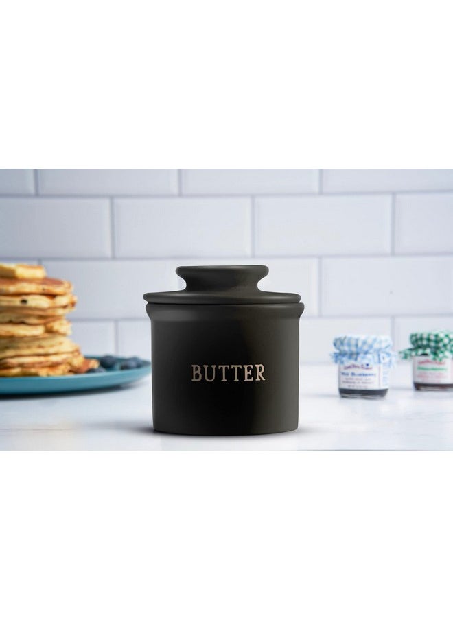 Butter Crock With Lid, Soft Spreadable Butter, Ceramic French Butter Keeper To Leave On Counter With Water Line, Butter Dish, Home And Kitchen Decor, Perfect For Christmas Gift (Black)