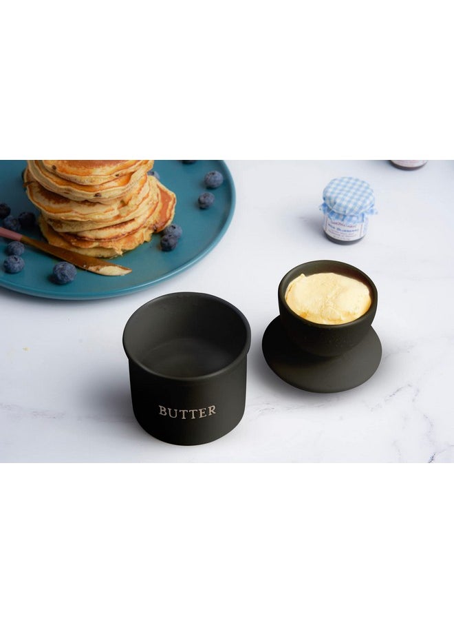 Butter Crock With Lid, Soft Spreadable Butter, Ceramic French Butter Keeper To Leave On Counter With Water Line, Butter Dish, Home And Kitchen Decor, Perfect For Christmas Gift (Black)