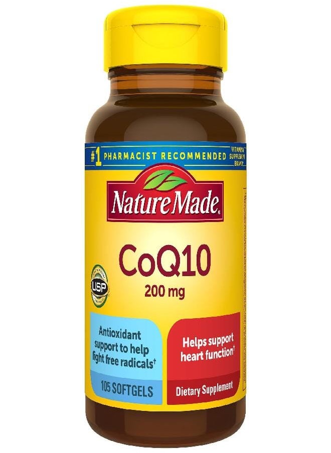 Nature Made CoQ10 200mg, Dietary Supplement for Heart Health Support, 105 Softgels, 105 Day Supply