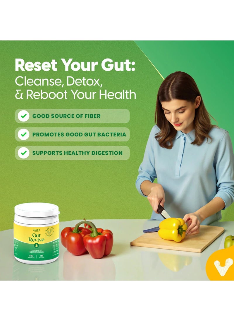 Valeo Gut Revive | Gut Cleanse for Women & Men | Prebiotics, Probiotics & Fiber for Digestive Health - 280g Powder