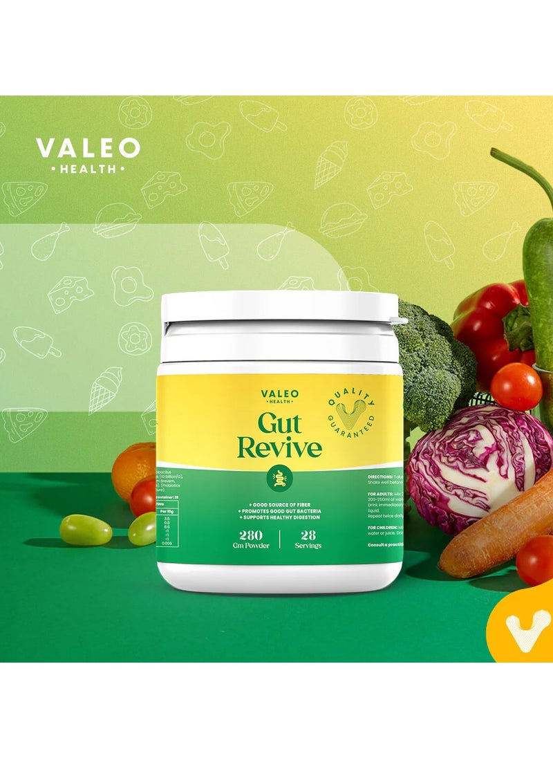 Valeo Gut Revive | Gut Cleanse for Women & Men | Prebiotics, Probiotics & Fiber for Digestive Health - 280g Powder