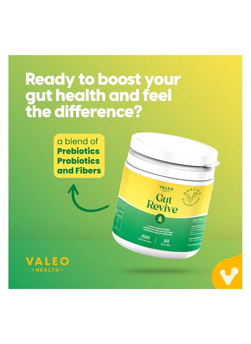 Valeo Gut Revive | Gut Cleanse for Women & Men | Prebiotics, Probiotics & Fiber for Digestive Health - 280g Powder