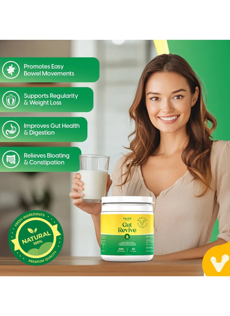 Valeo Gut Revive | Gut Cleanse for Women & Men | Prebiotics, Probiotics & Fiber for Digestive Health - 280g Powder