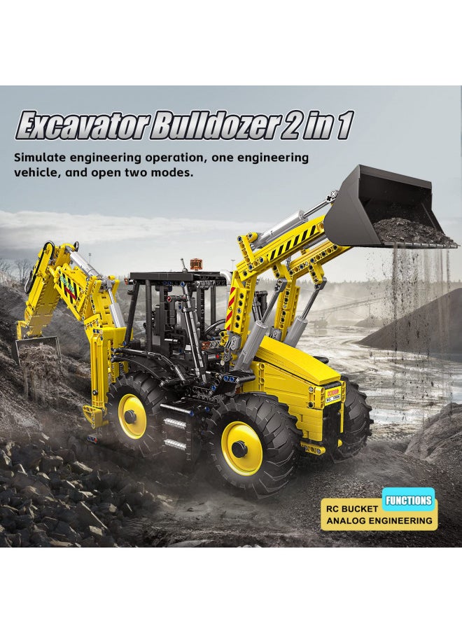 Mould King 17036 Excavator and Bulldozer 2 in 1, RC Bulldozer Building Set for Boys, APP Remote Control Truck Construction Vehicles Model with Motors, Gift Toy for Kids, 2239 Pieces