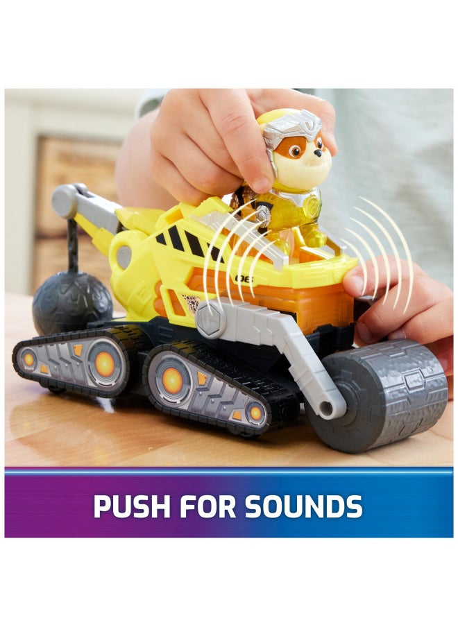 Paw Patrol: The Mighty Movie, Construction Toy Truck with Rubble Mighty Pups Action Figure, Lights and Sounds, Kids Toys for Boys & Girls 3+