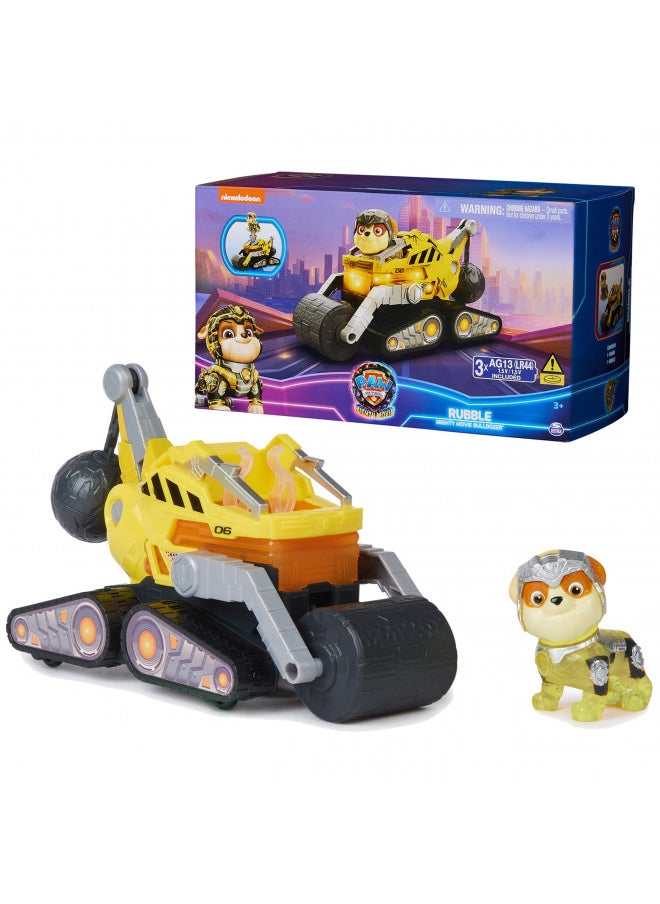 Paw Patrol: The Mighty Movie, Construction Toy Truck with Rubble Mighty Pups Action Figure, Lights and Sounds, Kids Toys for Boys & Girls 3+