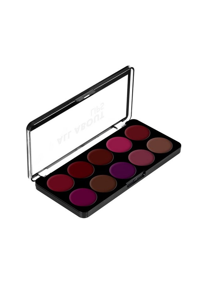 All About Lip Palette With 10 Pigmented Colors |Creamy Matte Finish Lip Colors Lipstick |Travel Friendly Lip Palette | Multicolor-03, 12Gm