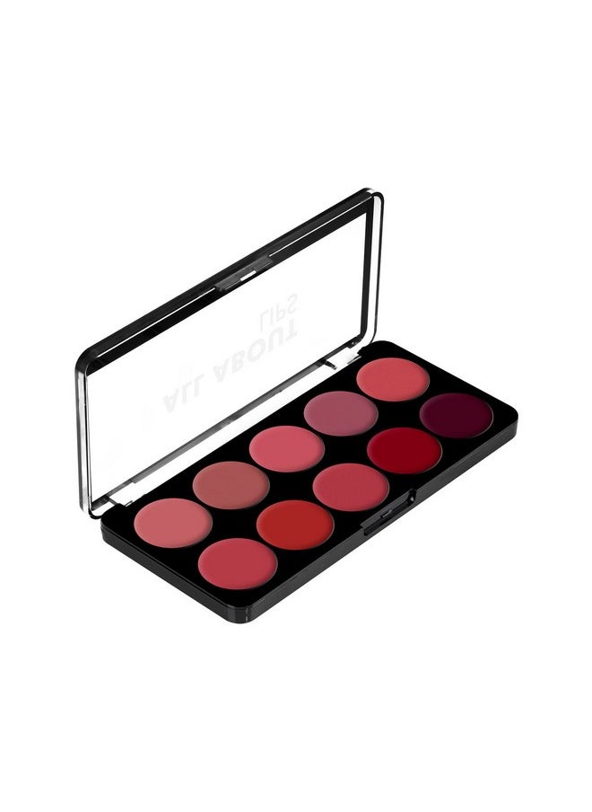 All About Lip Palette With 10 Pigmented Colors |Creamy Matte Finish Lip Colors Lipstick |Travel Friendly Lip Palette | Multicolor -01, 12Gm