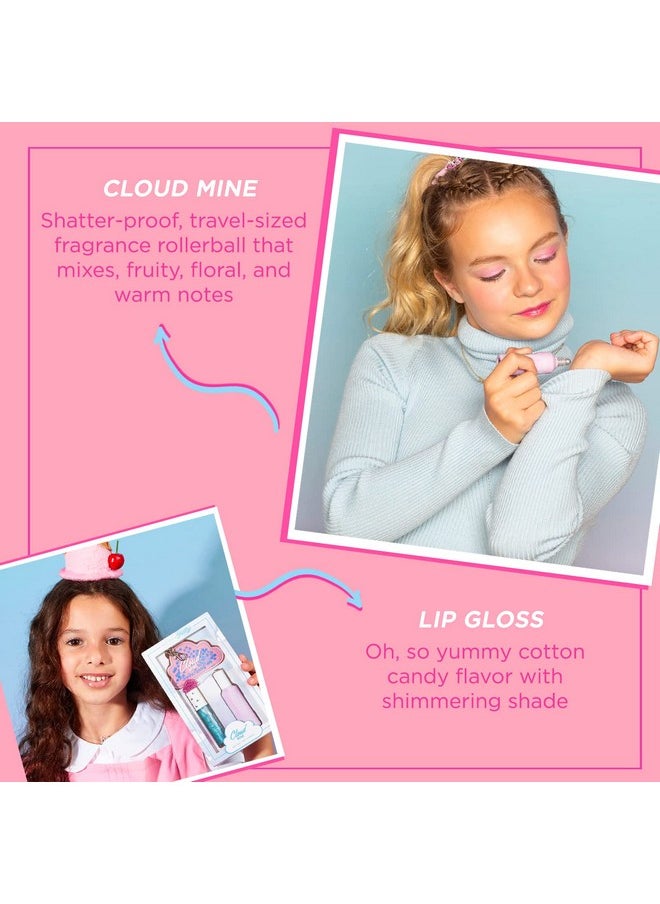 Cloud Mine Lip Gloss & Rollerball Perfume Gift Set - Makeup For Kids, Tweens, Teens - Light Shimmer & Sweet Scent, Made In The Usa