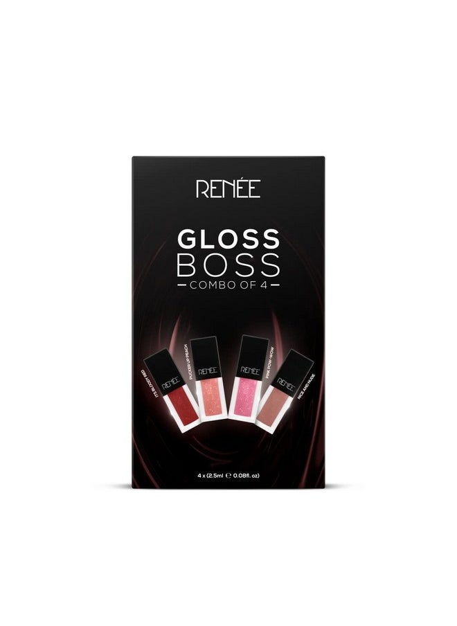 See Me Shine Lip Gloss Gloss Boss Combo Of 4, 2.5Ml Each| Glossy, Non-Sticky & Non-Drying Formula| Long Lasting Moisturizing Effect| Easy To Carry