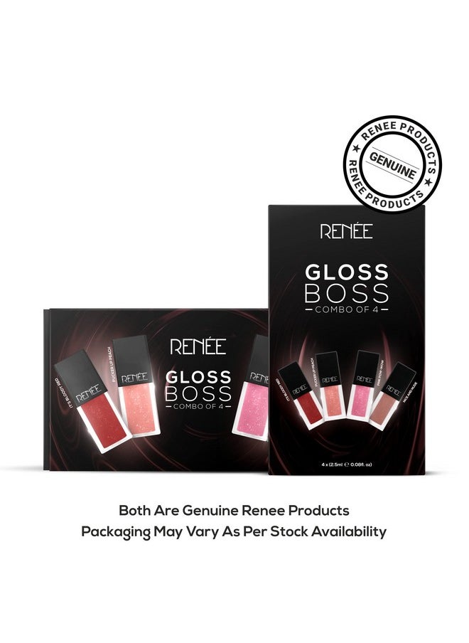 See Me Shine Lip Gloss Gloss Boss Combo Of 4, 2.5Ml Each| Glossy, Non-Sticky & Non-Drying Formula| Long Lasting Moisturizing Effect| Easy To Carry