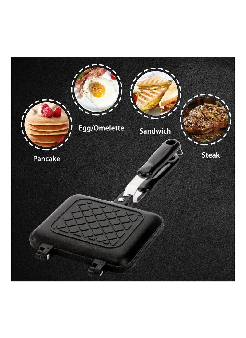 Sandwich Maker, Non-stick Grilled Sandwich and Panini Maker Pan with Handle, Stovetop Toasted Sandwich Maker Aluminum Flip Pan for Home Kitchen