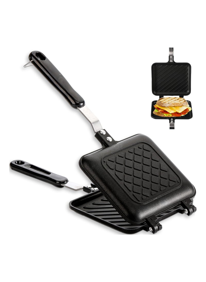 Sandwich Maker, Non-stick Grilled Sandwich and Panini Maker Pan with Handle, Stovetop Toasted Sandwich Maker Aluminum Flip Pan for Home Kitchen