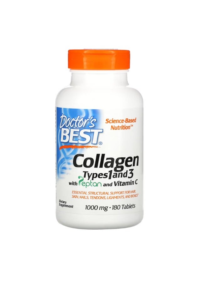 Collagen Types 1 and 3 with Peptan and Vitamin C 1000 mg 180 Tablets