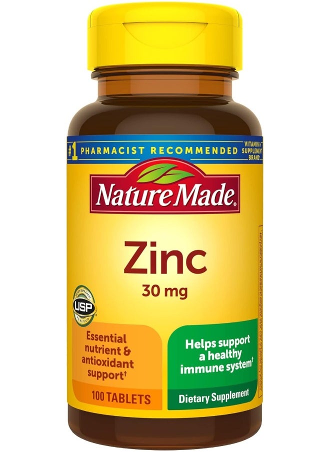 Nature Made Zinc 30 mg, Dietary Supplement for Immune Health and Antioxidant Support, 100 Tablets, 100 Day Supply