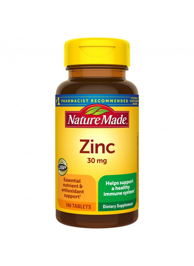 Nature Made Zinc 30 mg, Dietary Supplement for Immune Health and Antioxidant Support, 100 Tablets, 100 Day Supply