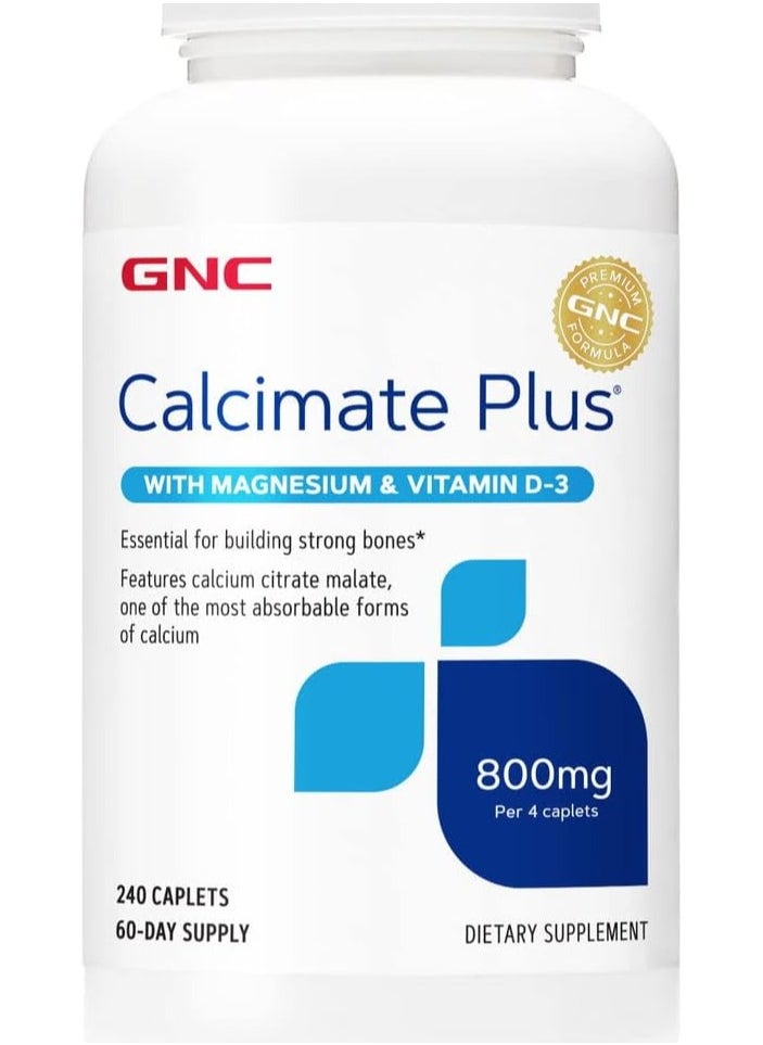 GNC Calcimate Plus Magnesium & Vitamin D-3 800mg - 240 Caplets