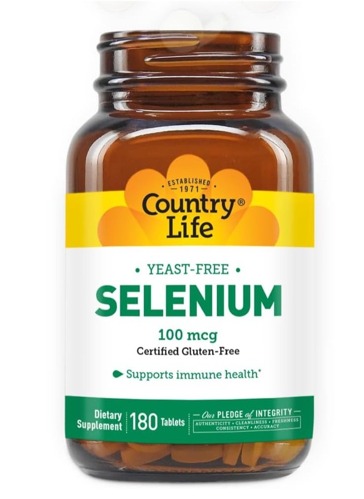 Country Life Selenium, Yeast Free, Supports Immune Health, 100mcg, 180 Tablets, Certified Gluten Free, Certified Vegan, Certified Halal