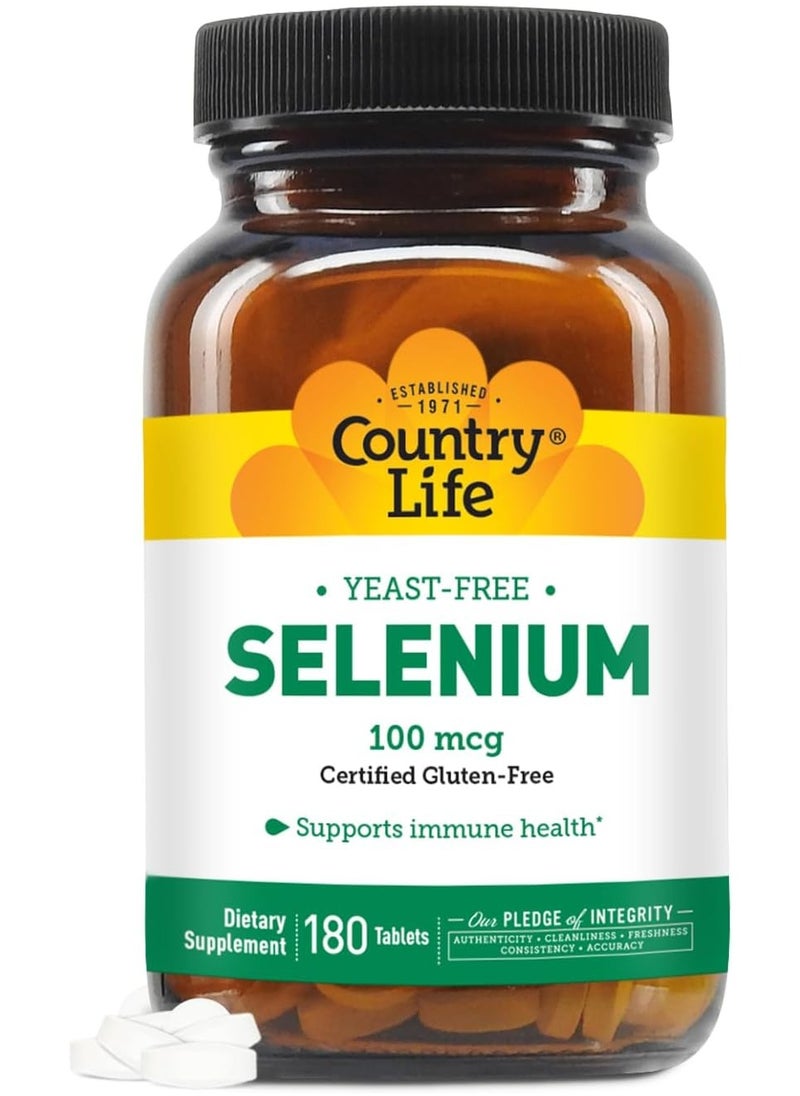 Country Life Selenium, Yeast Free, Supports Immune Health, 100mcg, 180 Tablets, Certified Gluten Free, Certified Vegan, Certified Halal