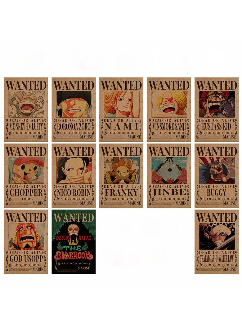 One Piece Wanted Reward Order Kraft paper Lufei Poster Dormitory Wallpaper