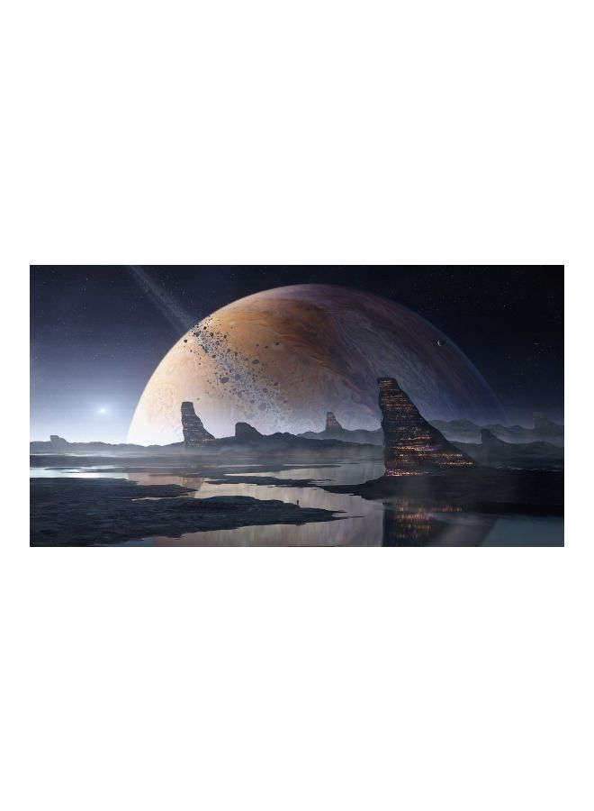 Space Themed Canvas Print With Frame Black/White/Brown 100x53x3.5cm